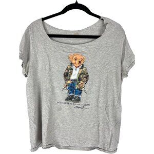 Ralph Lauren Polo Bear Graphic T Shirt Women Gray Cotton Casual Tee